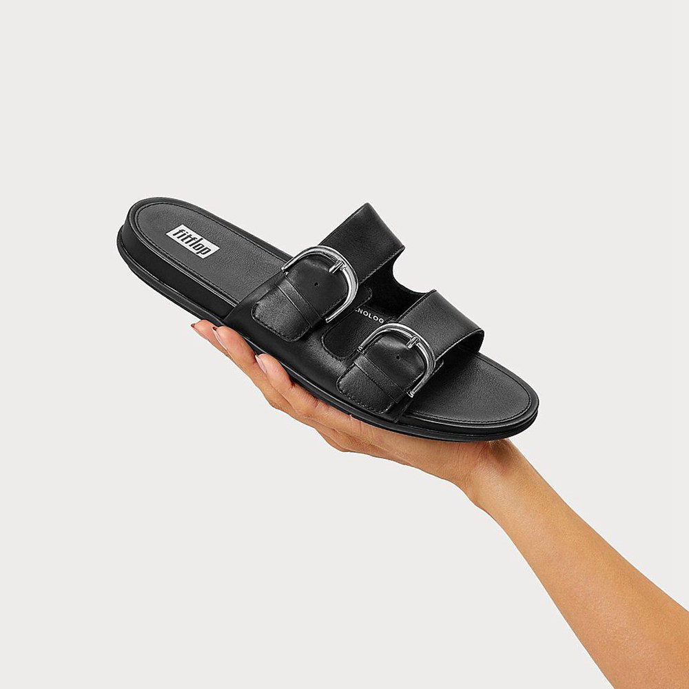 Fitflop Womens Slides - Gracie Buckle Leather - Black - 629-PISODQ